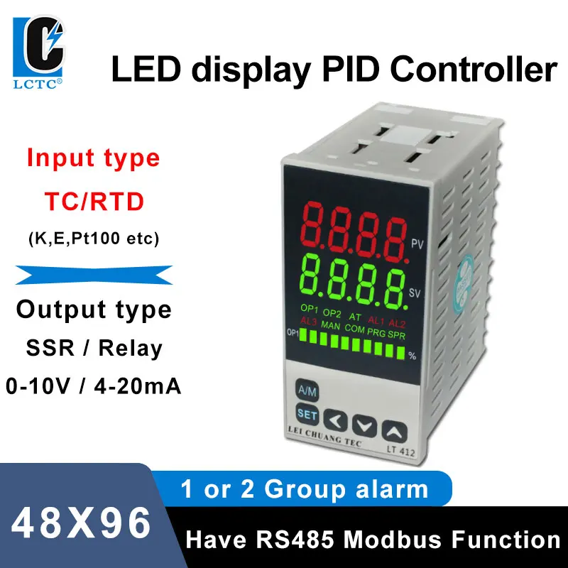 

LCTC PID Temperature Controller SSR Relay 4-20mA 0-10V Output PID Regulator TC/RTD Multi Input Digital Thermostat 48*96 LT412