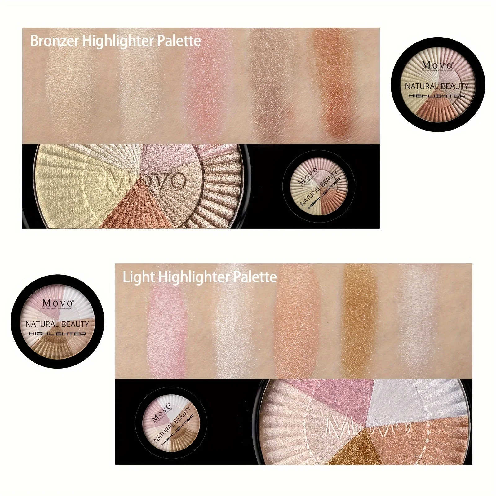 Movo Highlighter Powder Makeup Palette 5 Colors Shimmer Glitter Highlighter Palette High Pigment Face Illuminator Makeup