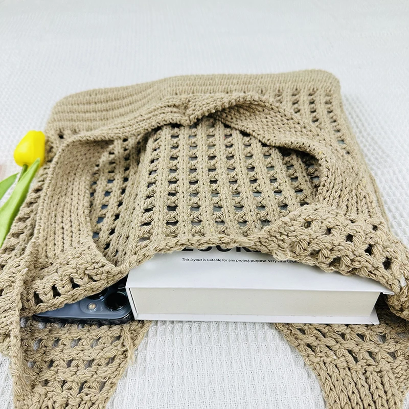 Vintage Hollow Design Woven Women Shoulder Bag Knitting Large Capacity Handbags Summer Travel Shopper Tote For Ladies Beach Bags