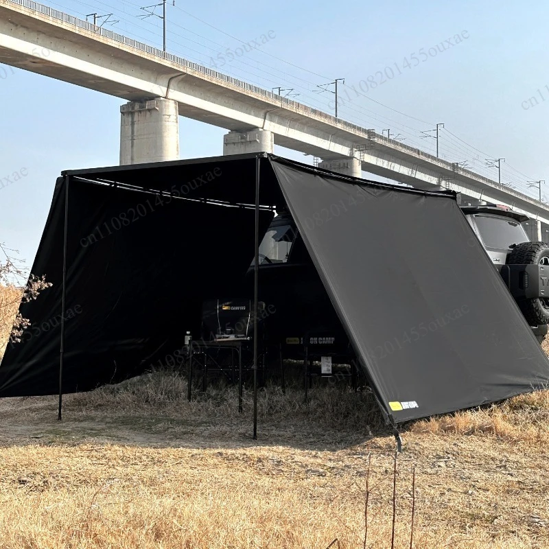 Outdoor car edge tent vinyl blackened side sunshade cloth with window screen mesh expansion RV load rainproof camping