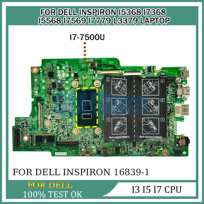 

Notebook Mainboard For DELL I5368 I7368 I5568 I7569 I7779 L3379 0NX6FR 0KY1XP 0XDV20 Laptop Motherboard 15264-1 i3 i5 i7 CPU