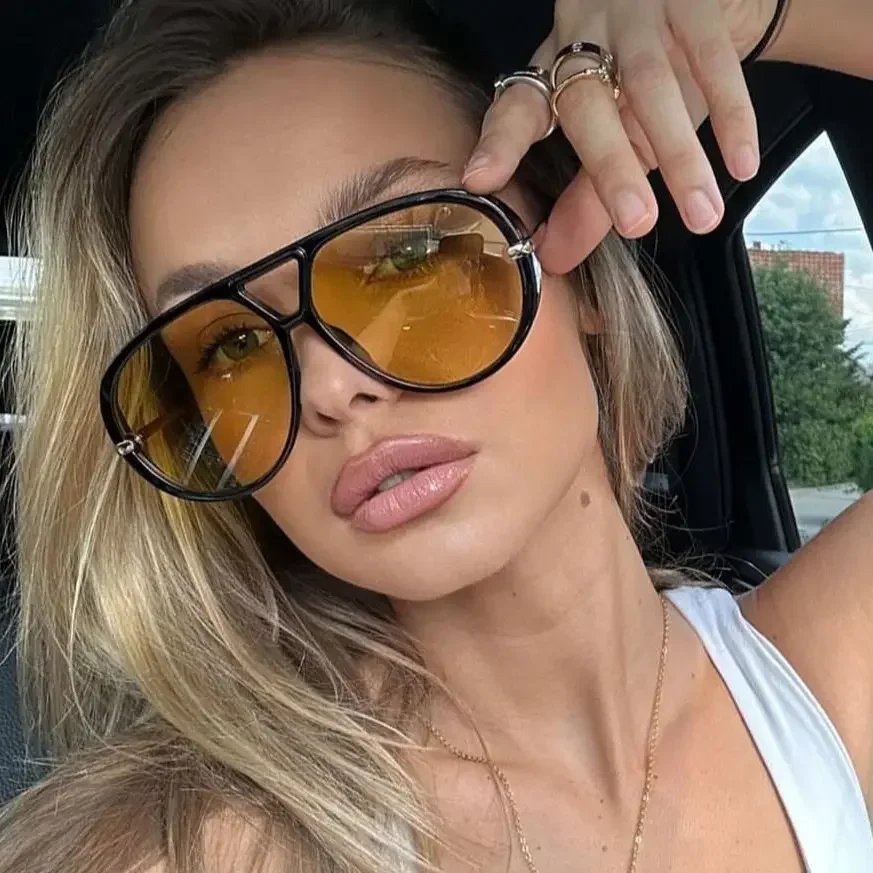 2025 neue Mode Großen Rahmen Pilot Gelb Sonnenbrille Frauen Männer Marke Vintage Punk Outdoor Strand Sonnenbrille Weibliche Oculos De Sol