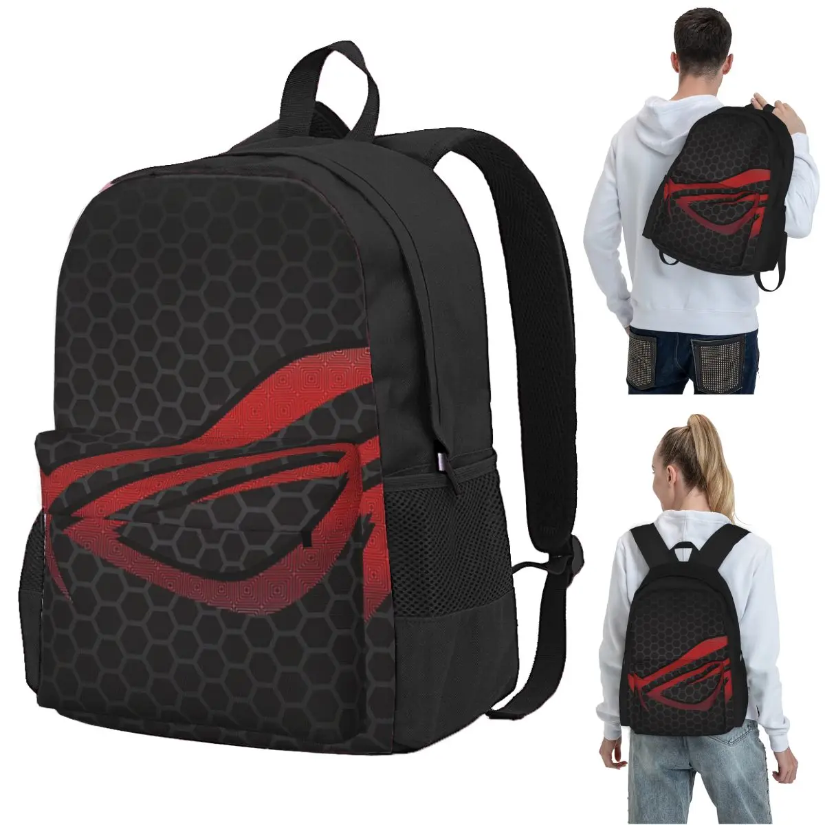 Asus Rog Future Hexagon Backpack Student BookBag Kids School Bag Laptop Shoulder Bags for Men Women