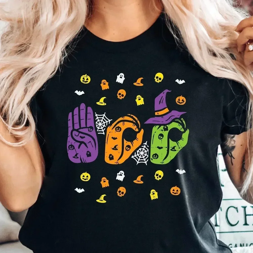 Boo Hands American Sign Language T Shirt Halloween Sing Languange Asl Teacher