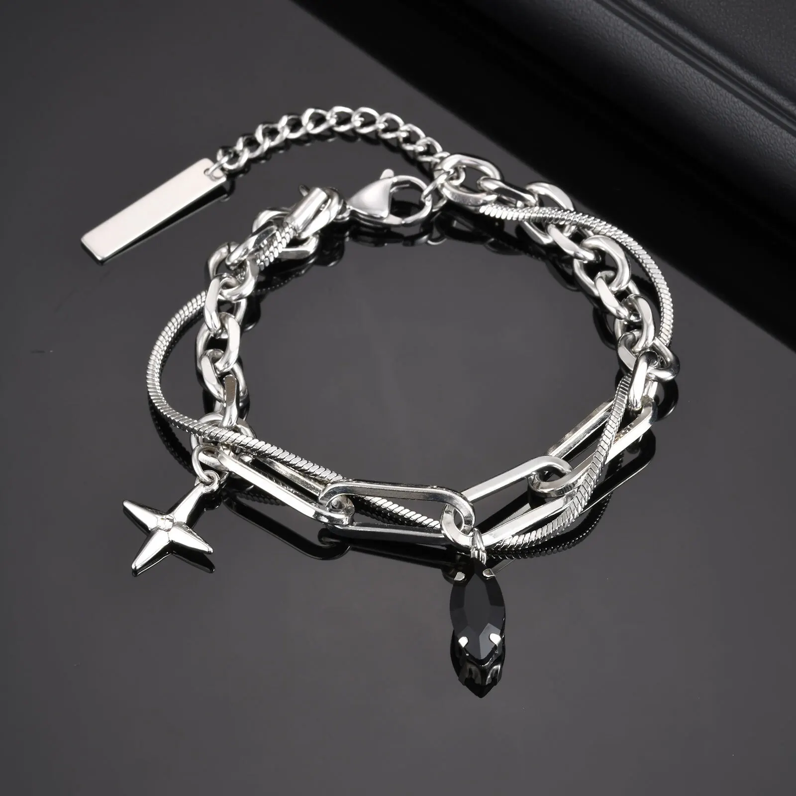 

Hip Hop Stainless Steel Bracelets for Men Boys,Two Layers Adjustable Stacked Wristband,Trendy Jewelry Gifts