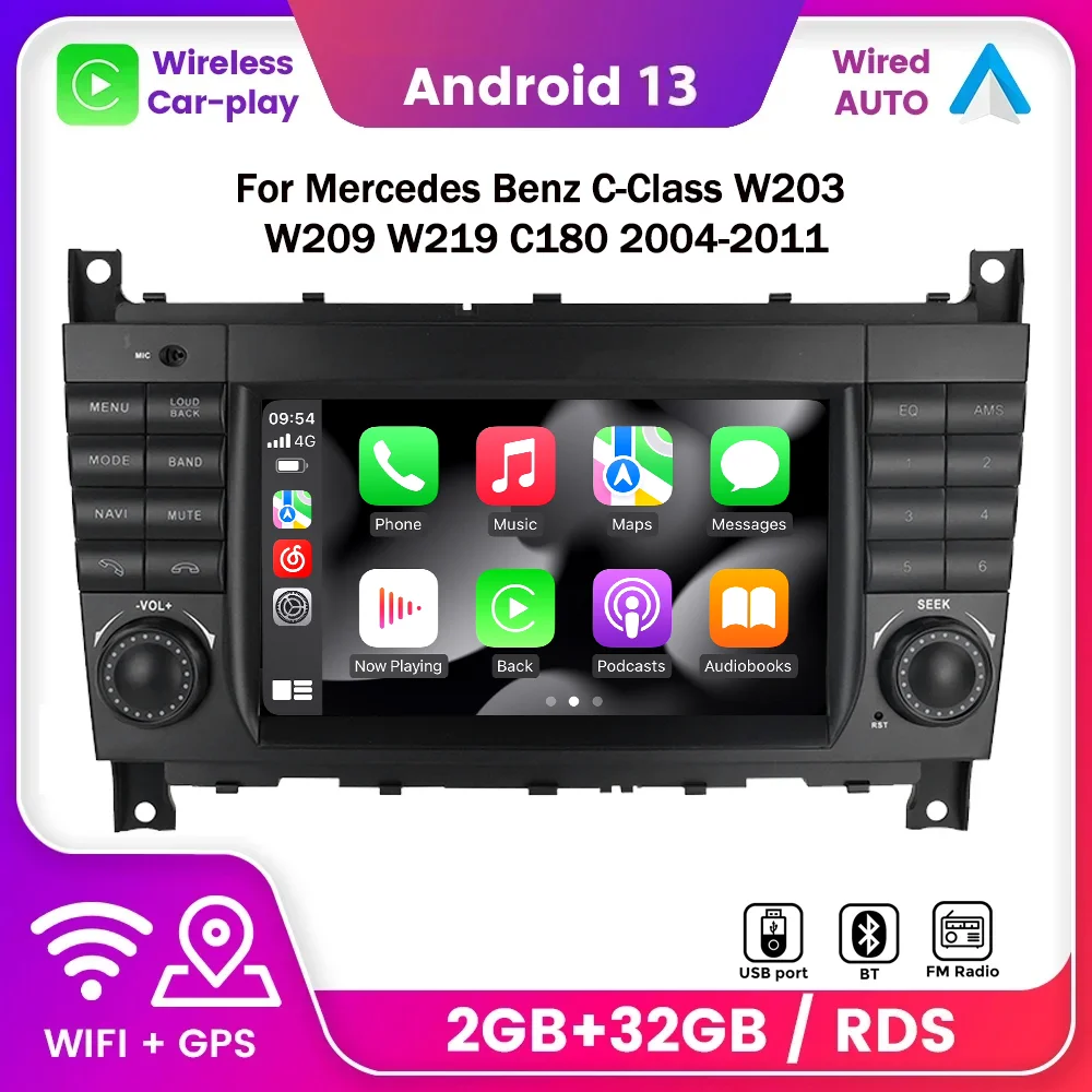 2din android 13 carplay auto autoradio multimedia player navigation für mercedes benz c-klasse w203