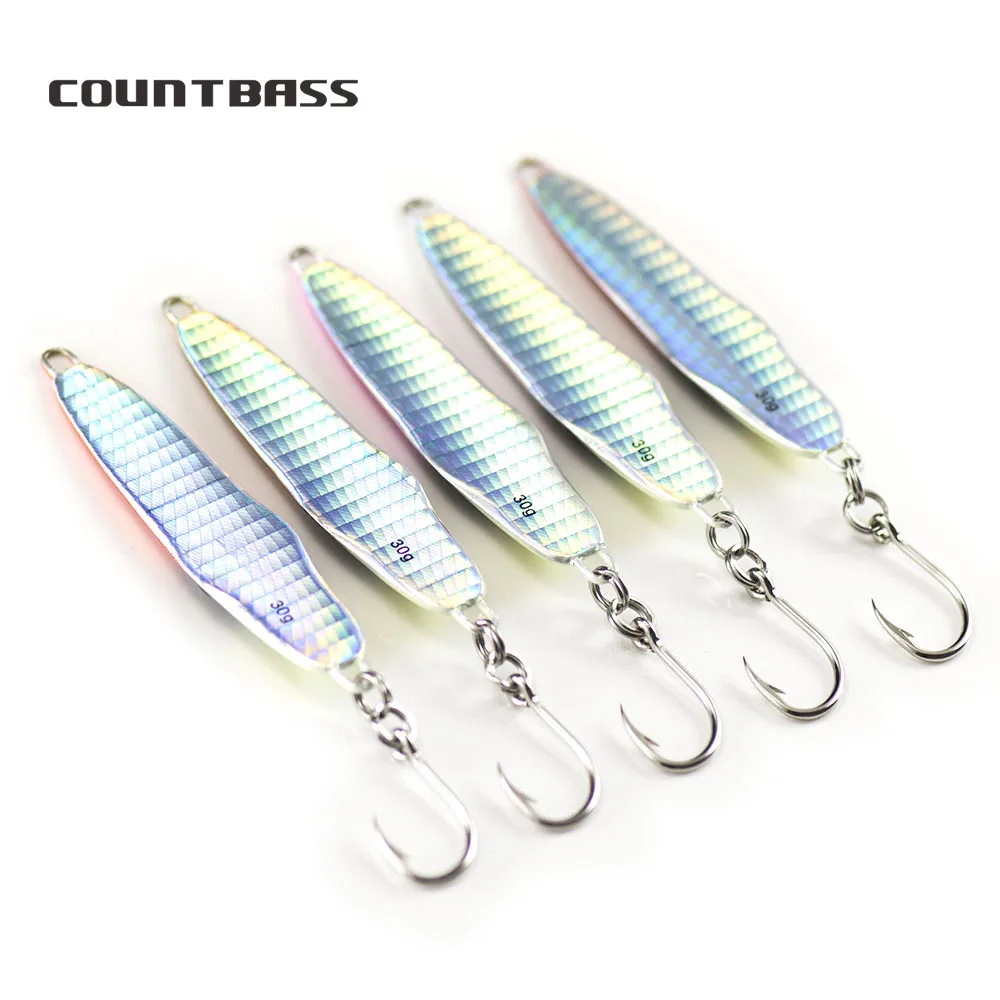 COUNTBASS 30g 1.06oz Luminous Squid Jigging Lures rigged VMC hook, Metal Fishing Lure Bass Game Snapper Jigs
