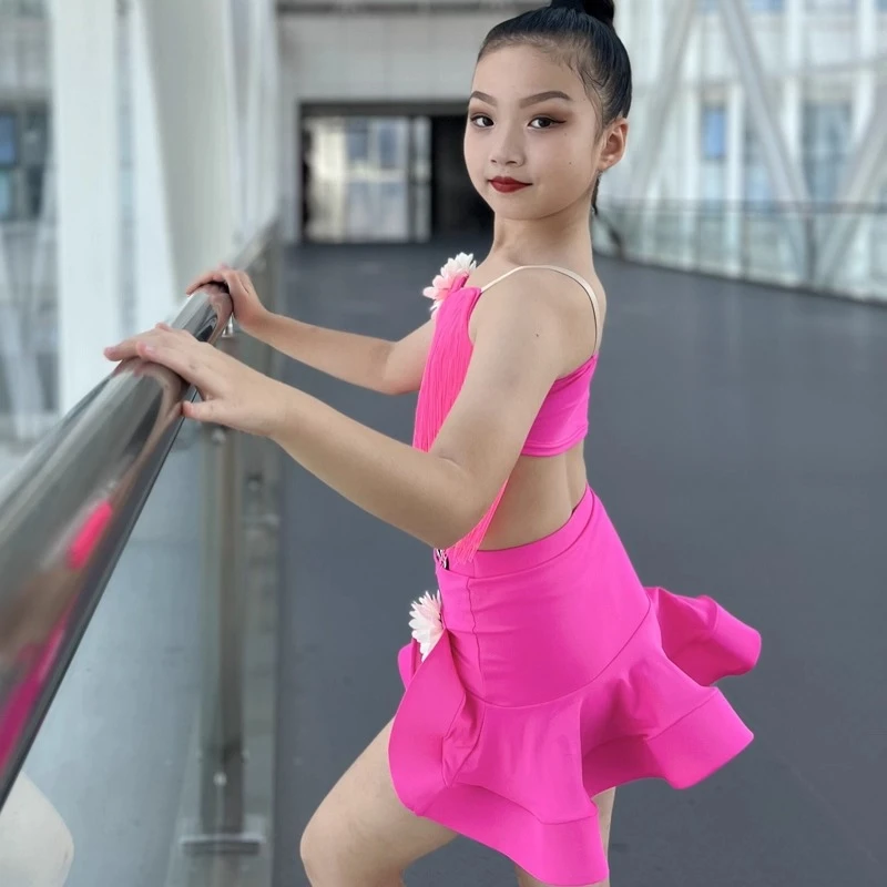 

Advanced girls' Latin dance performance costumes, professional practice costumes, halter tassels, Latin dance costumes for girls