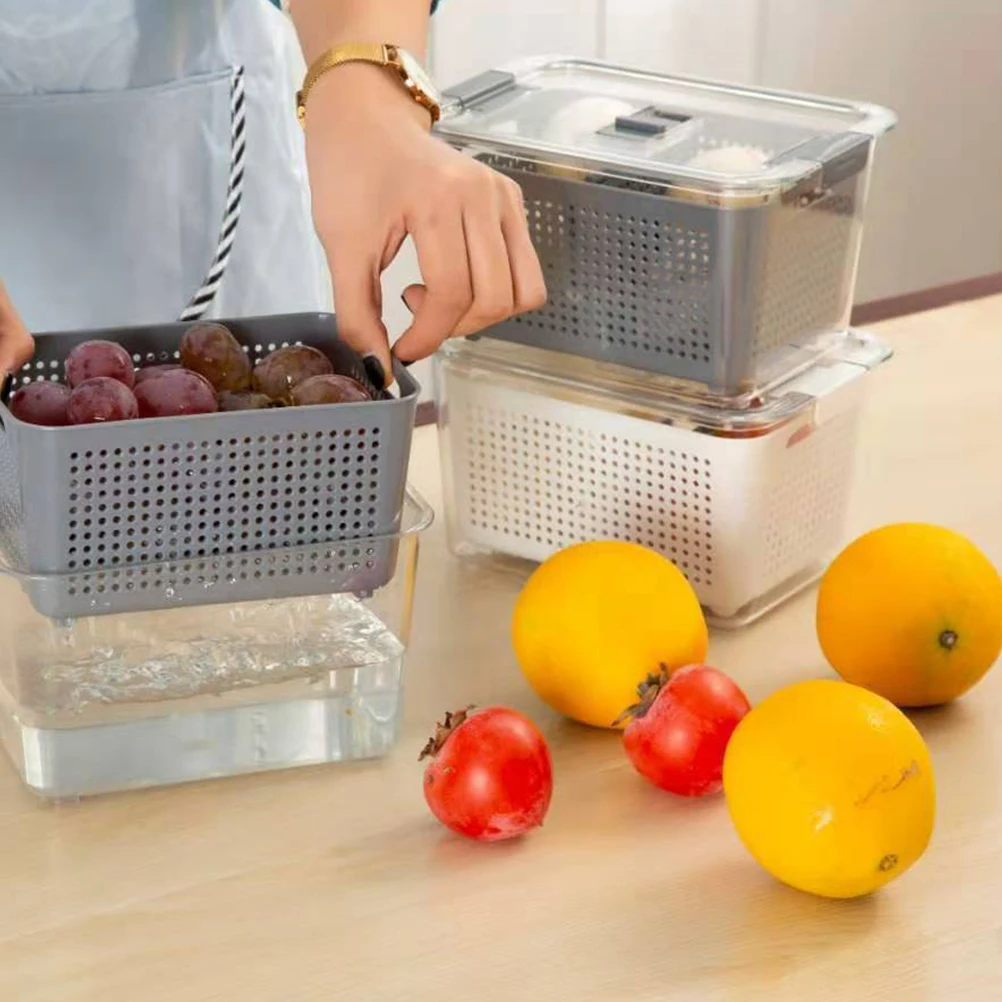 

Premium Draining Crisper Box Fresh Food Storage Container Fridge Refrigerator Freezer Cabinet Drawer Organizer White Space
