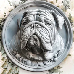 English Bulldog Metal Art, Round Aluminum Sign, Door Hanger, Wall Decor, Wreath Sign, Home Decoration, Pet Lover Gift, 8x8in 1PC