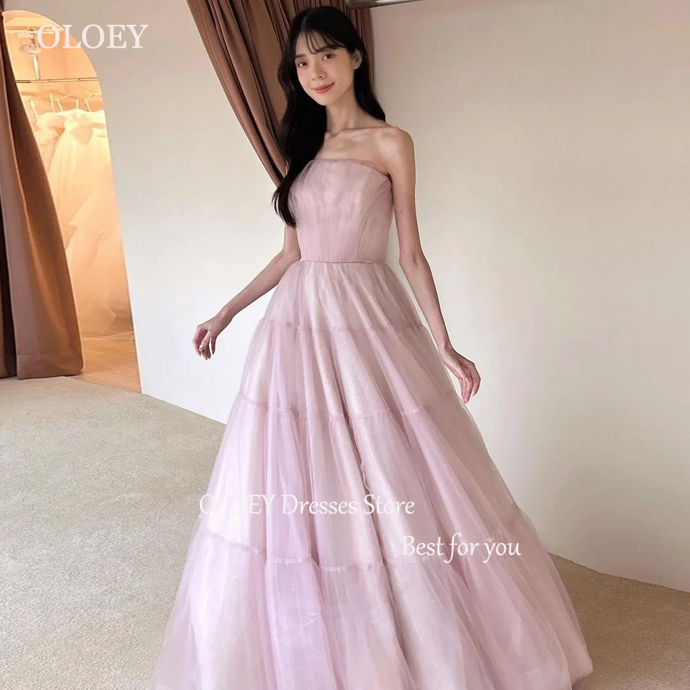 

OLOEY Korea Wedding Reception Dresses Pink Strapless A-line Simple Elegant Bridal Gown Sleeveless Evening Dresses Photo Shoot