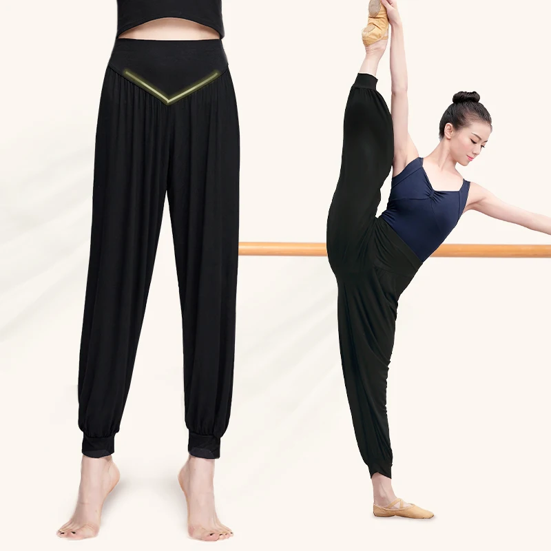 Pantaloni da balletto pantaloni da Yoga da donna pantaloni da ballo a vita alta pantaloni da ballo Harem in cotone pantaloni larghi da allenamento