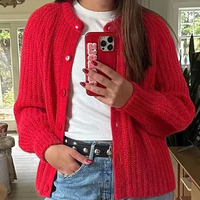  ITOOLIN Fashionable Solid Color Knitted Sweater Jacket Women's Casual Simple Long Sleeved Button Cardigan Sweater