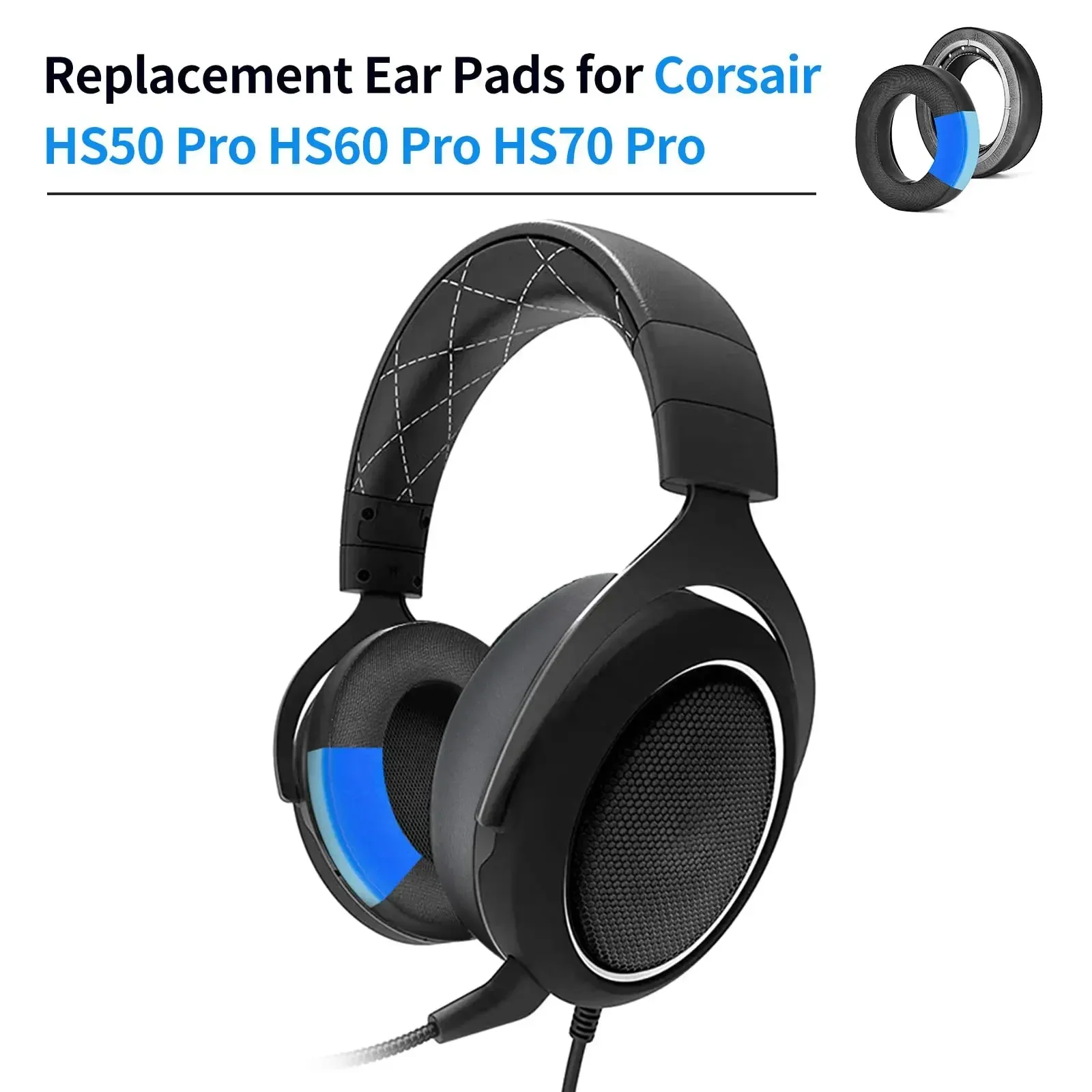 1 paio di cuscinetti auricolari in schiuma di ricambio fodera per cuscino per cuffie stereo Corsair HS50 Pro HS60 Pro HS70 Pro