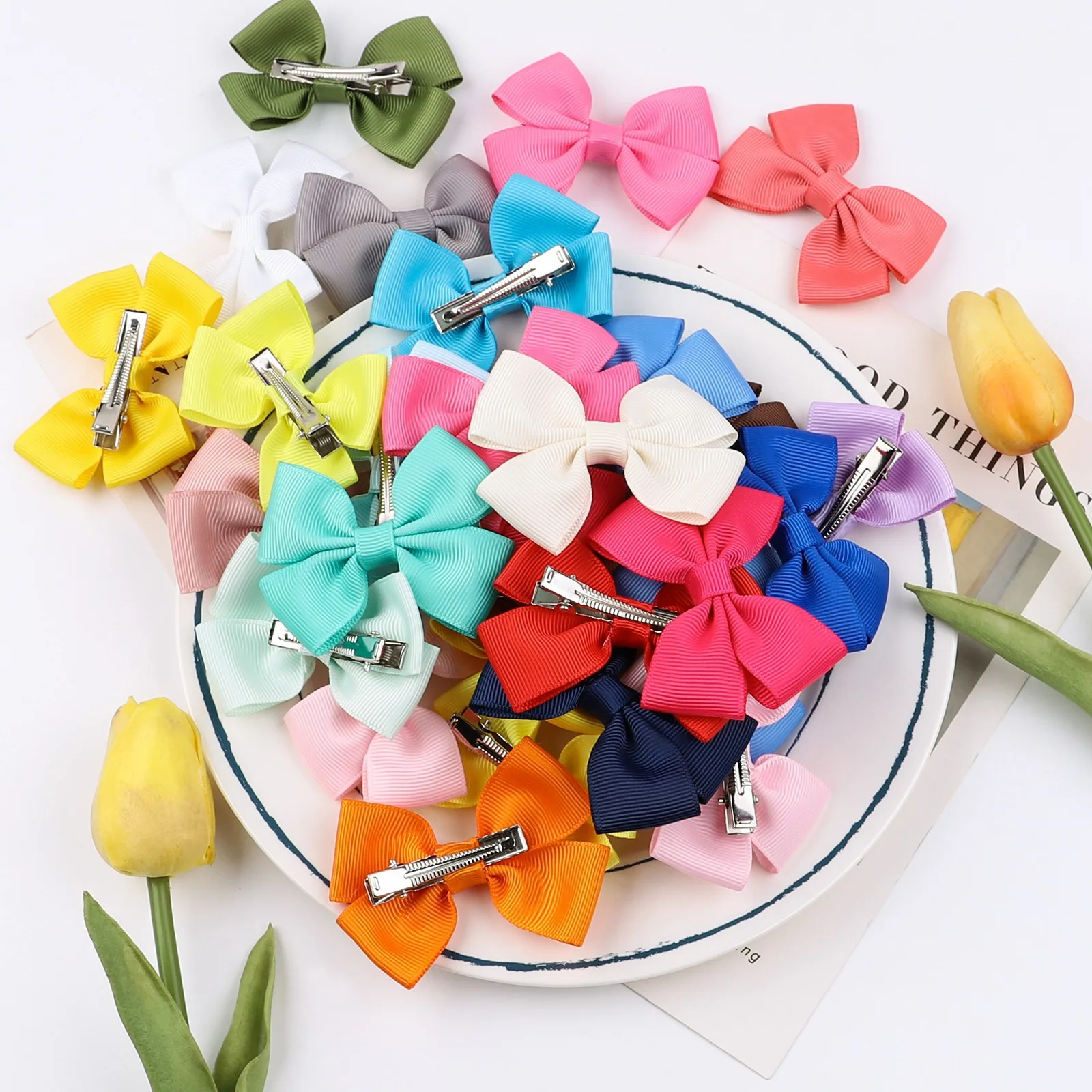 30Pcs/Lot  Handtied Grosgrain Ribbon Bow Hair Clip For Tollder Girls  Pretty Baby Bow Barrettes Kids Hair Accessory