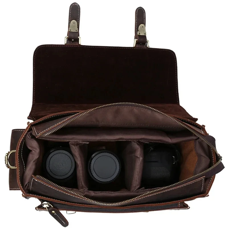 Imagem -05 - Tiding Estilo Vintage Couro Real Câmera Mensageiro Bolsa Dslr Genuíno