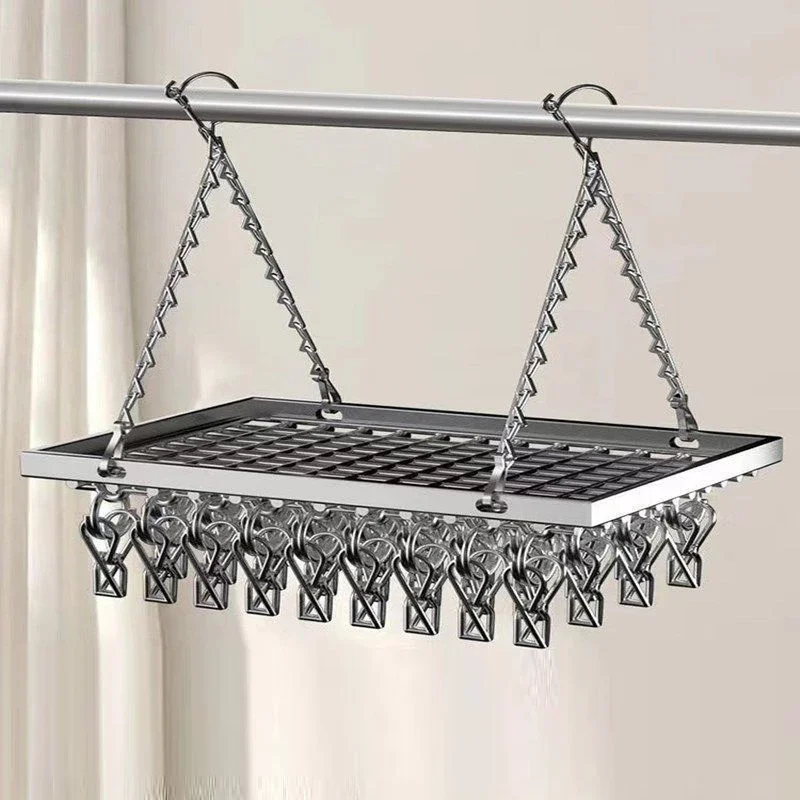 

Stainless Steel Drying Basket Multifunctional Hangers for Clothes Underwear Drying Rack Multiple Clip Socks Baby Hangers 18 Clip