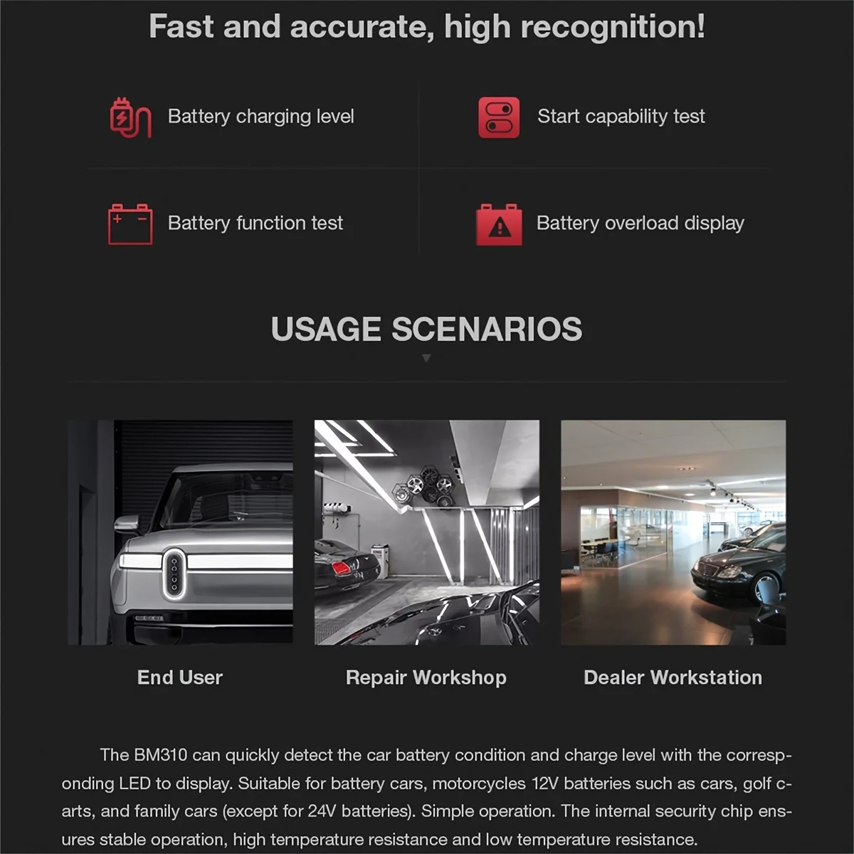 جهاز اختبار بطارية السيارة جهاز اختبار المولد الرقمي Ediag BM310 للسيارات سيارة دراجة نارية عرض سيارة BM320 أداة اختبار البطارية