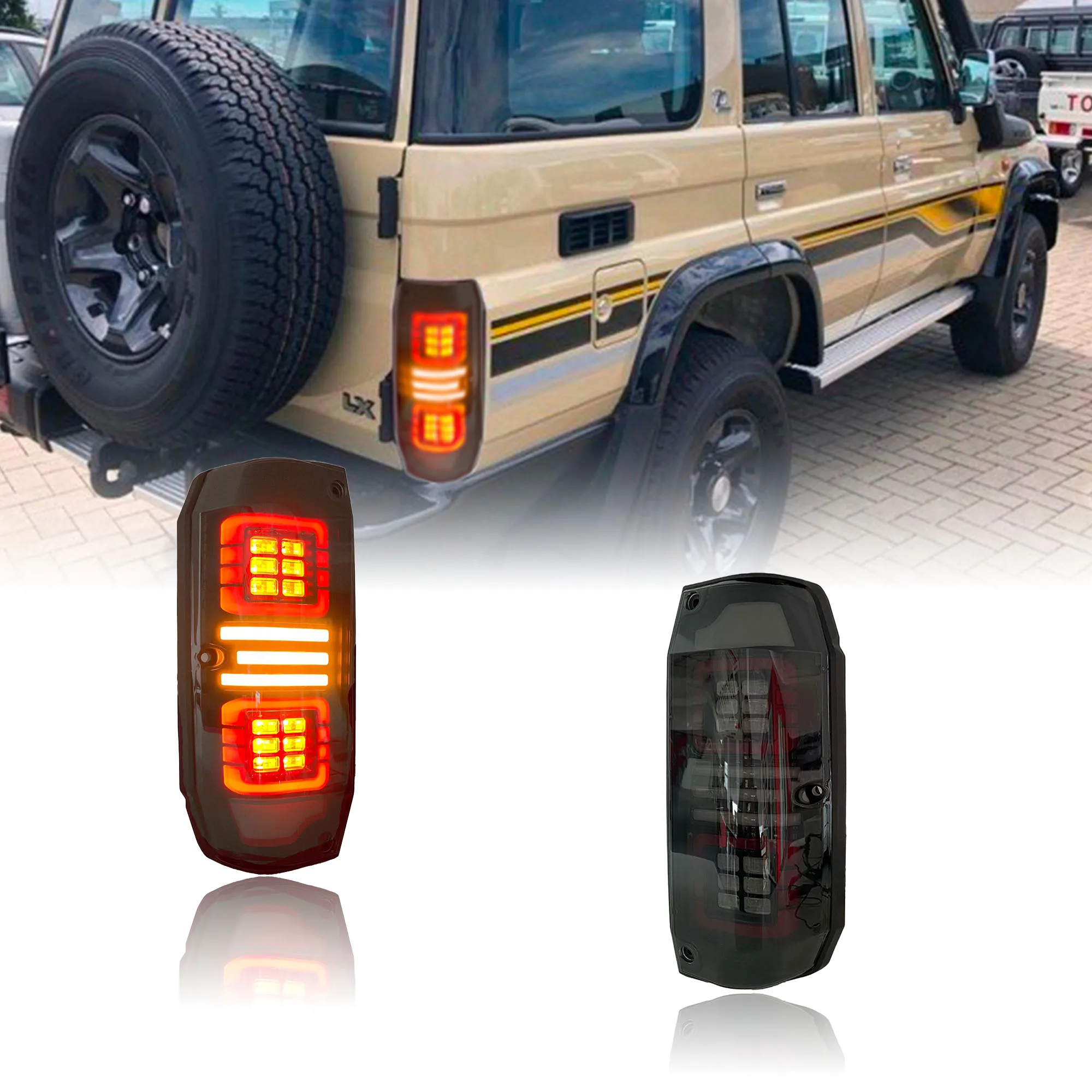 

DK Motion пользовательские светодиодные задние фонари для 1985-2024 годов для Toyota Land Cruiser LC71, модифицированный автомобильный задний фонарь, аксессуар