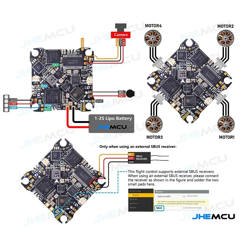 JHEMCU F411 ELVTX Flight Controller BLHELIS 12A 4in1 ESC 5.8G 400mW VTX ELRS 2.4G RX AIO 25.5X25.5mm 1-2S for RC FPV Drone Parts
