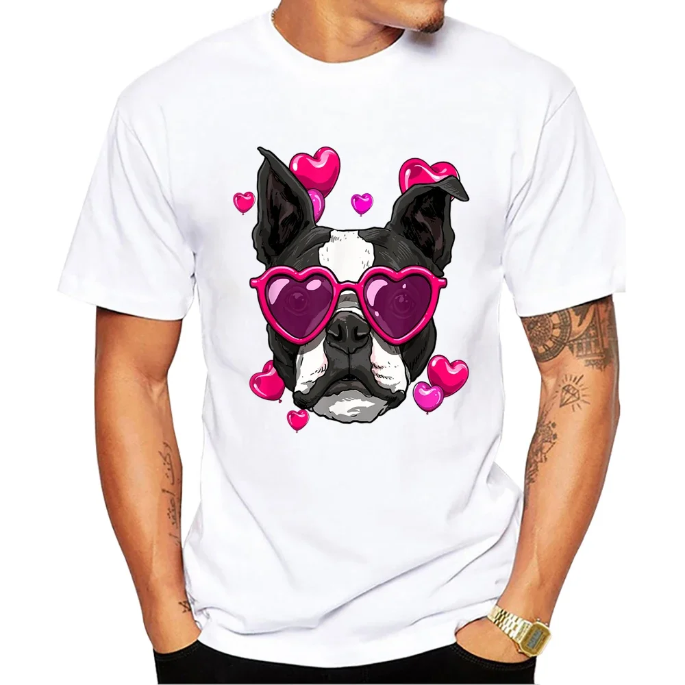 TEEHUB Bostoonn Terrier Heart Dog Printed Men T-Shirt Harajuku Casual T Shirts Short Sleeve Tshirts Cool Tee