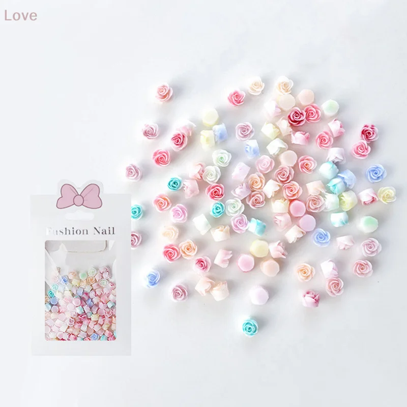 [L & P] 100 قطعة ثلاثية الأبعاد برعم صغير مسمار الفن السحر حجر الراين مختلط الألوان الراتنج ثلاثي الأبعاد زهرة مسمار الديكور DIY بها بنفسك اكسسوارات