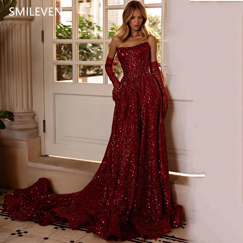 Smileven Rotes A-Linien-Abschlussballkleid mit sexy Applikationen, ärmellos, seitlich geteilt, knielang, Party-Abendkleid, Geschenk, individuell gestaltet, 2025