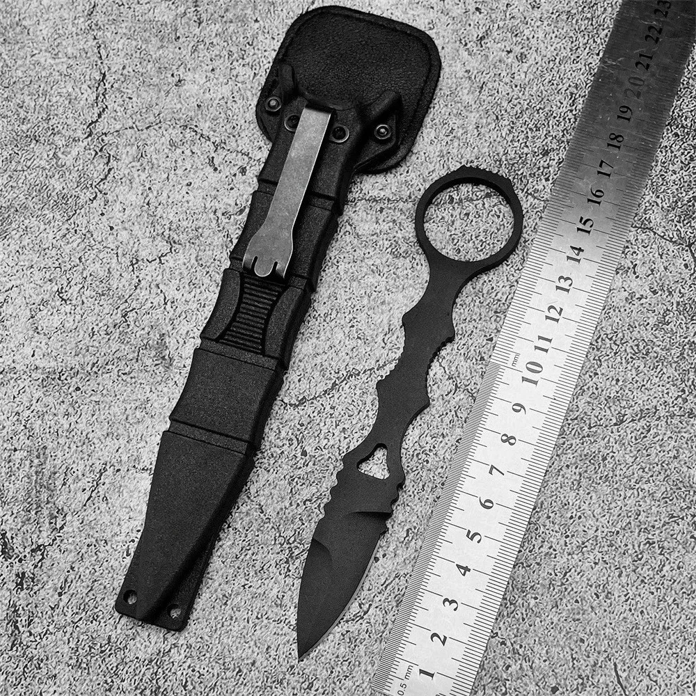 Mini faca de caça de lâmina fixa, lâmina preta em forma de lança com bainha, ferramenta prática de pesca de acampamento ao ar livre EDC, faca 177