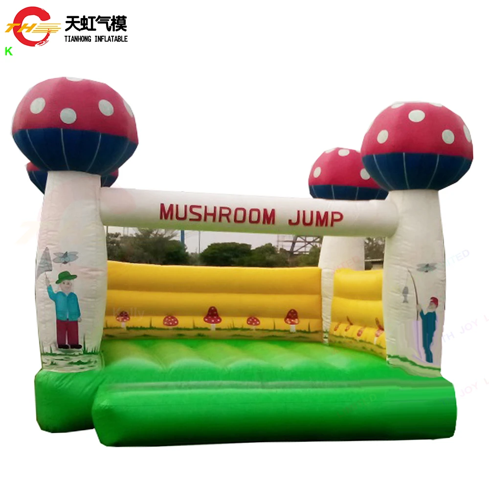 4x4m Kommerzielle aufblasbare Pilz-Hüpfburg für Kinder, aufblasbare Luftbrücke, Hüpfburg mit schönem Druck zum Verkauf
