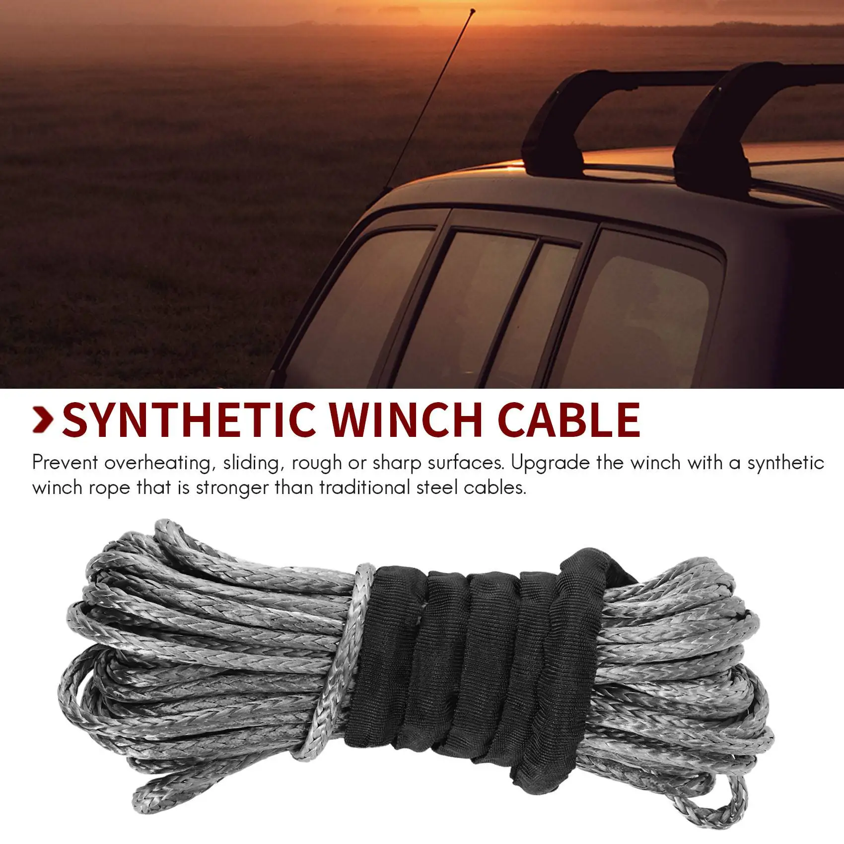 A30P-3/16 Inch X 50 Inch 7700Lbs Synthetic Winch Line Cable Rope With Protecing Sleeve For ATV UTV (Grey)