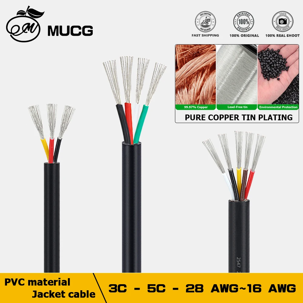 

3C/4C/5C Jacket cable Tinned copper Electronic wire PVC Electrical wires Insulation Electric extension cable Black Jacket wire