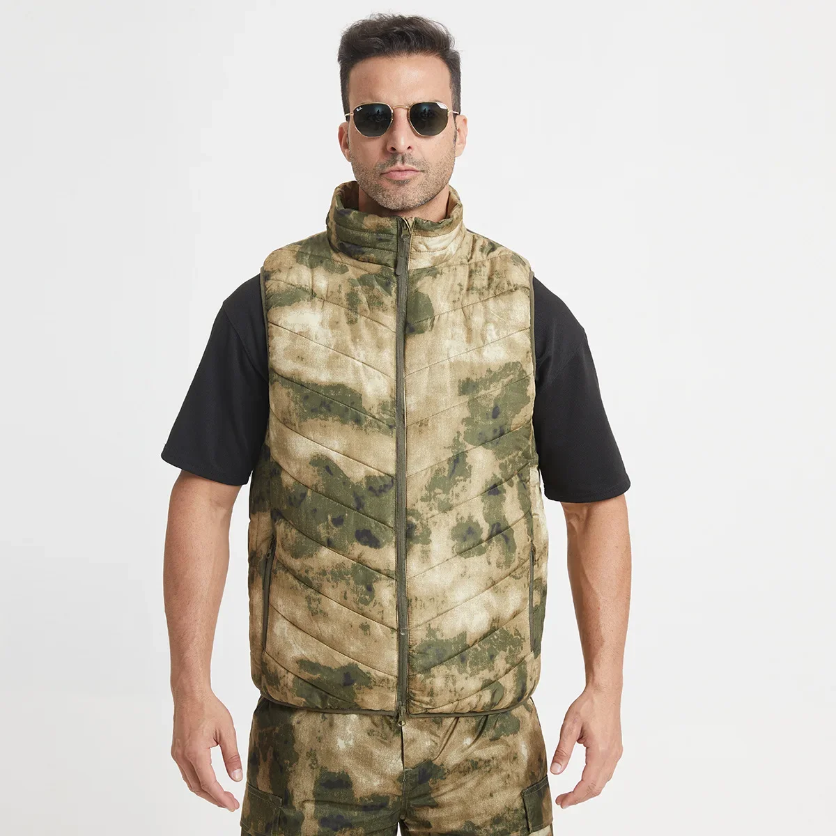 Chaleco deportivo informal con múltiples bolsillos para hombre, chaleco táctico de camuflaje cálido con cremallera, Tops para deportes al aire libre, senderismo y caza