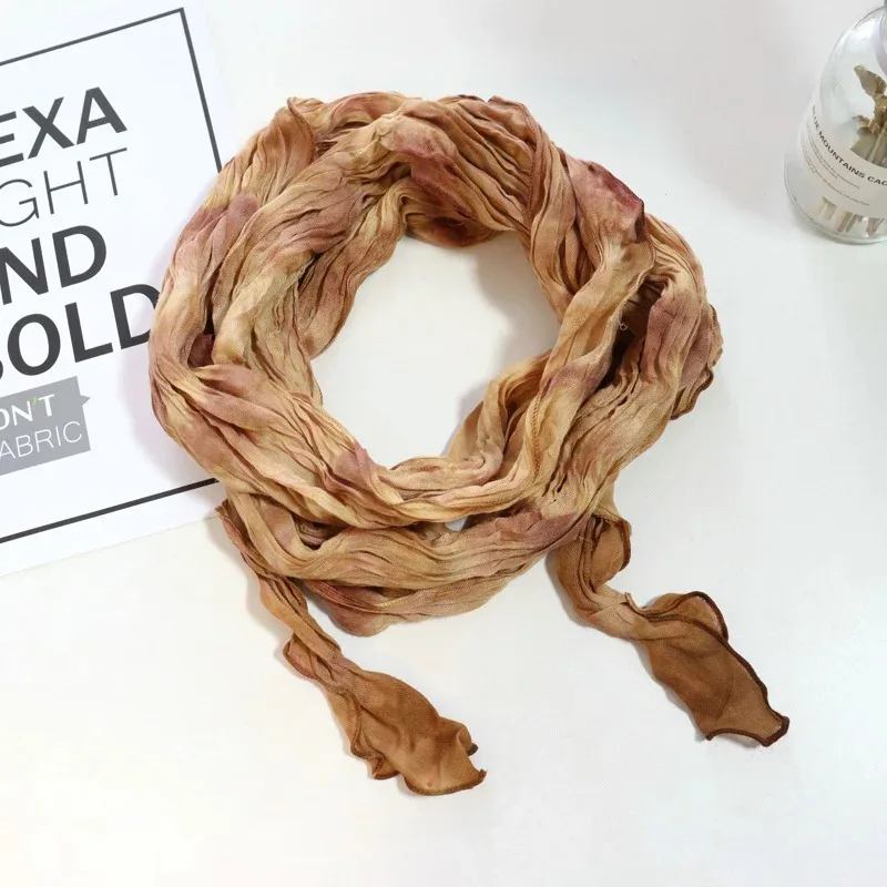 

Spring Autumn winter Cotton And Linen Scarf Thin Narrow Strip Pleated Imitation Silk Fashion Scarf For Women