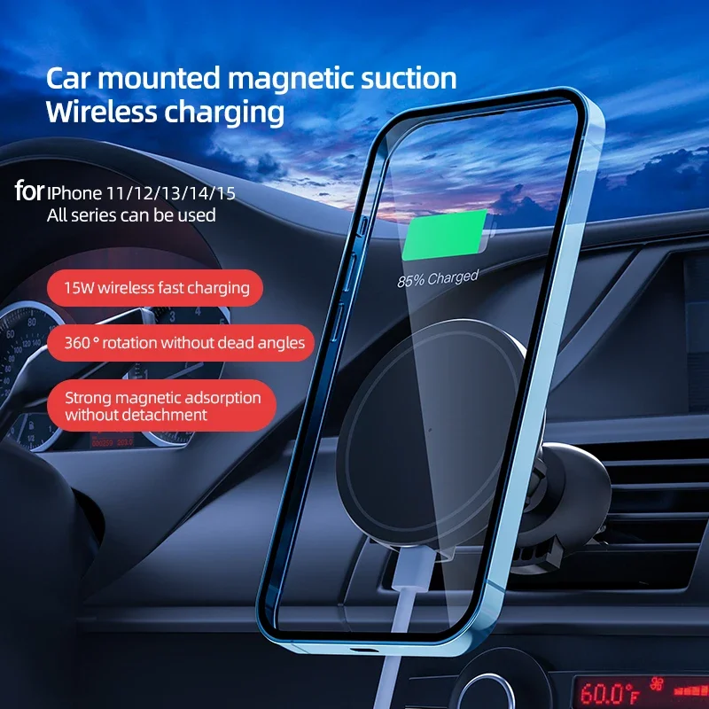 Magnetic Car Wireless Charger Stand Mobile Phone Chargers Holder for iPhone 15 14 13 12 Pro Max Mini Car Fast Charging Station