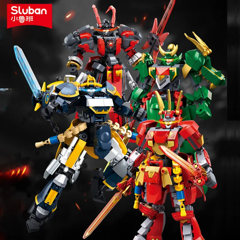 Sluban deformed Mech toy Three Kingdoms hero Mech robot puzzle children assembled boys building blocks toy New Year gift