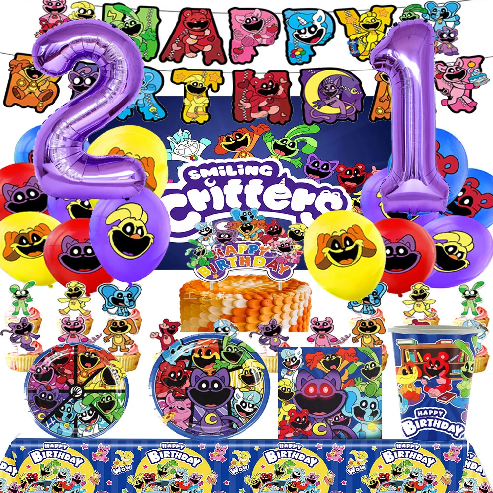 Smiling Critters Theme Birthday Party Decoration Disposable Latex Balloon Banner Cake Topper Party Supplies Baby Shower Gift