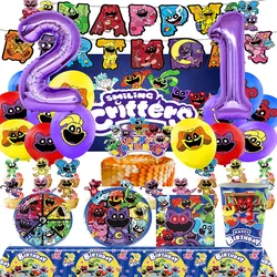 Critters sorridenti tema decorazione per feste di compleanno Banner per palloncini in lattice usa e getta Cake Topper forniture per feste regalo per Baby Shower