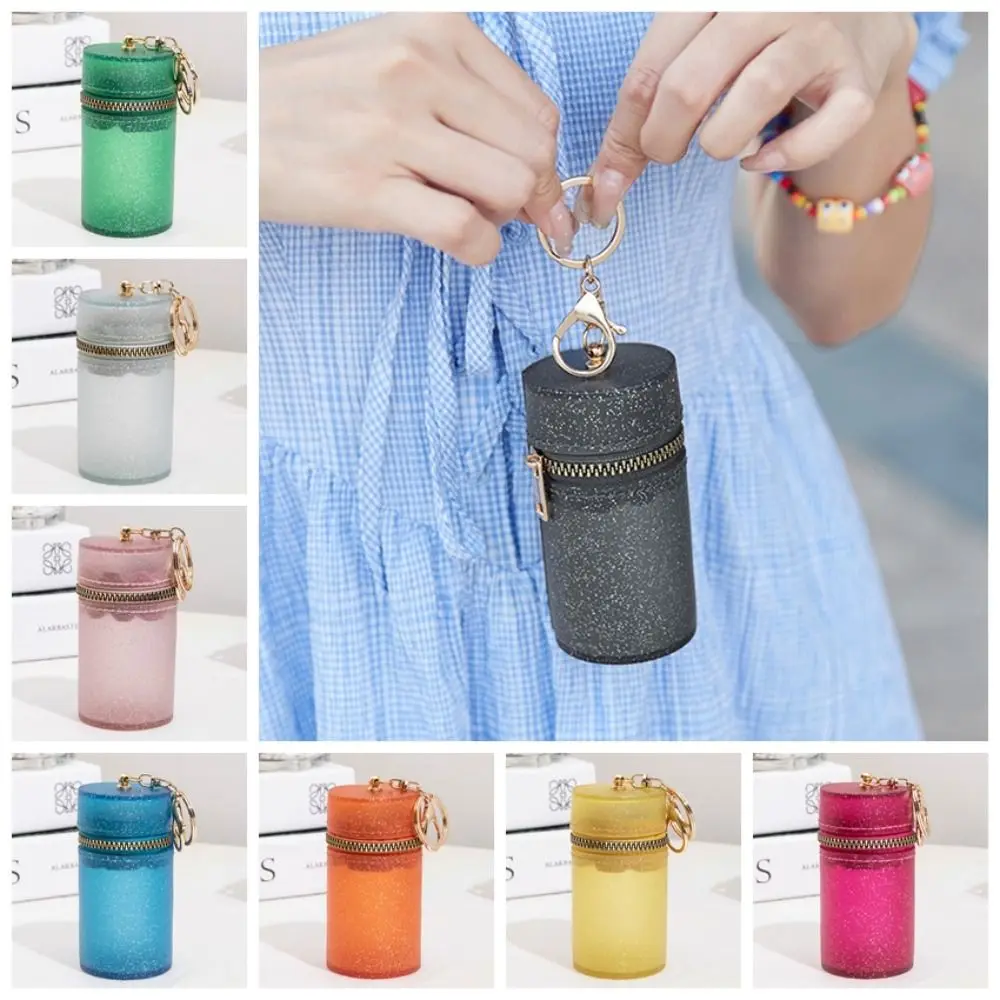 Solid Color Glitter Lipstick Storage Bag Multifunctional Fashion PVC Coin Purse Mini With Key Chain Transparent Lipstick Pouch