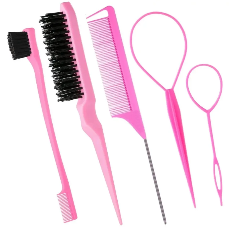 Juego de 5 peines de peluquería: Peine de cola puntiaguda, cepillo de cejas de doble cabezal, peine rizador de triple fila, herramientas de estilismo para salón
