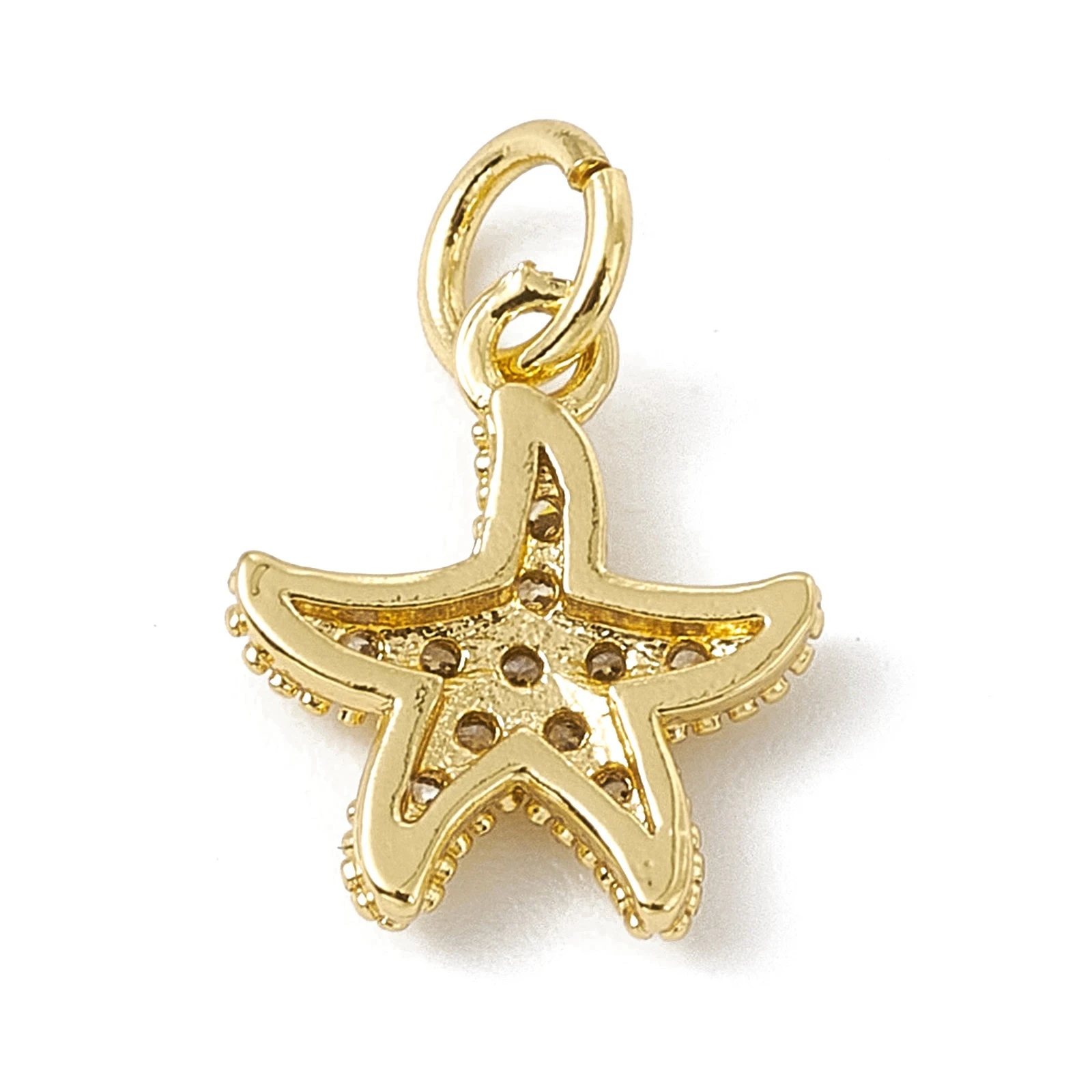 Pandahall 10pcs Starfish Brass Micro Pave Cubic Zirconia Pendants Charms With Jump Rings For Necklace Bracelet Jewelry Making