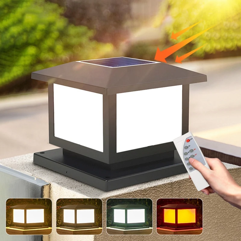 Luce solare a LED temporizzata per pilastro Luci solari impermeabili Luce solare da giardino con telecomando per esterni per lampada decorativa per recinzione