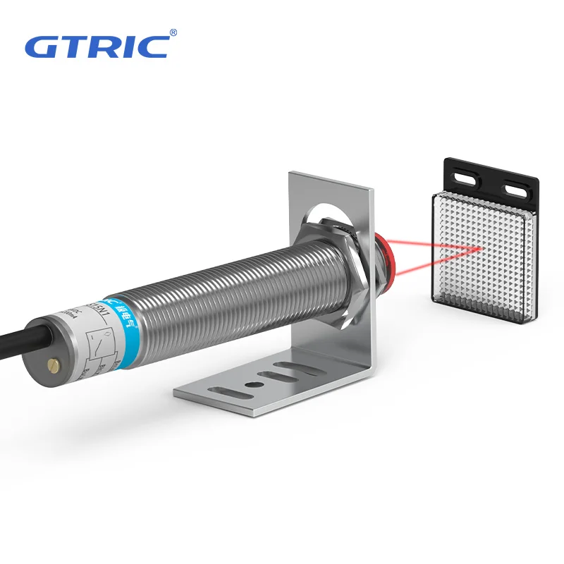 GTRIC Laser Photoelectric Sensor Retro-reflective M12 Series 10-30V NPN PNP Visible Spot 2mm Sensing Distance 6M Adjustable