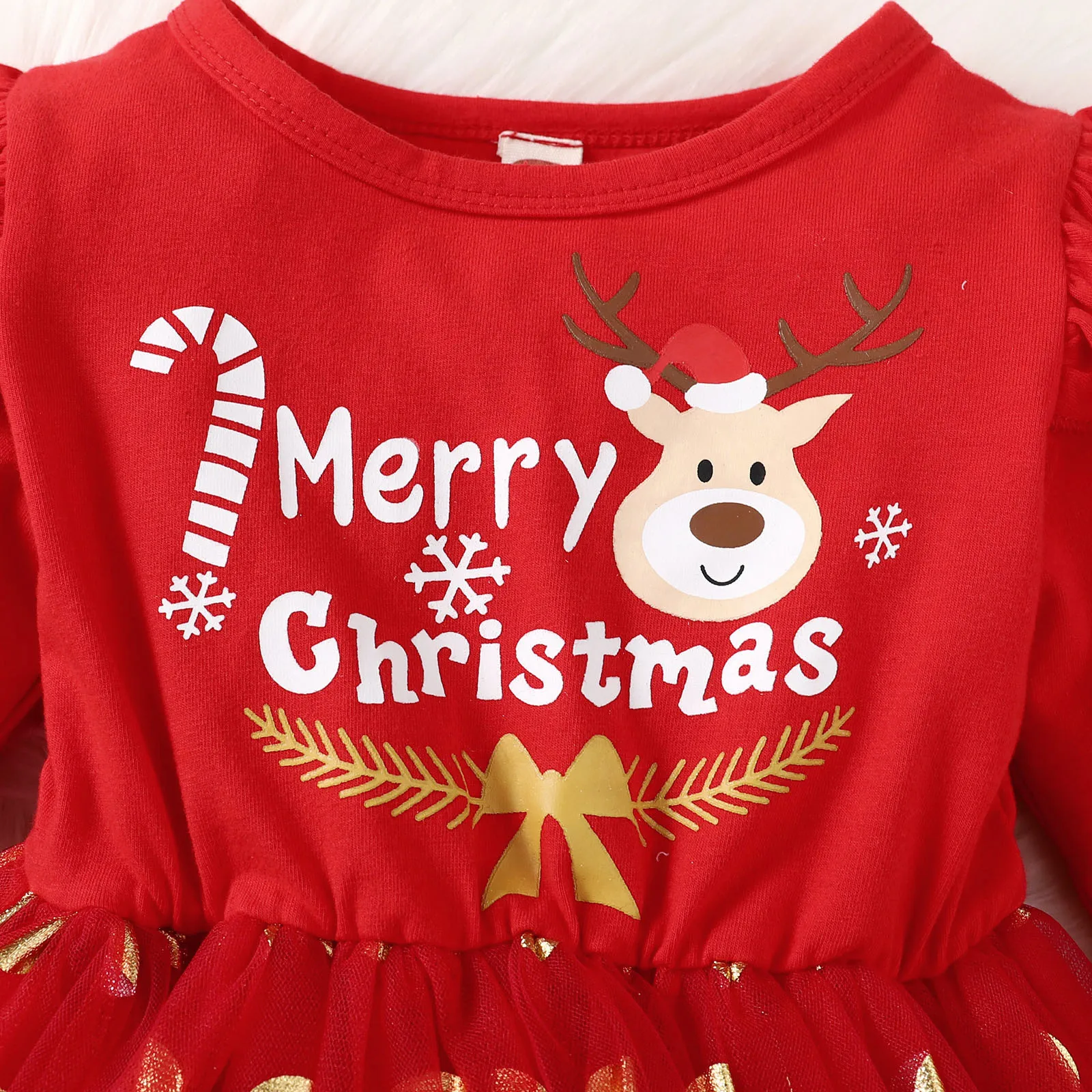 Girl Wedding Party Dress Infant Girls Child 2024 Christmas Long Sleeve Deer Prints Splicing Tulle Dresses Girls Pageant Dress