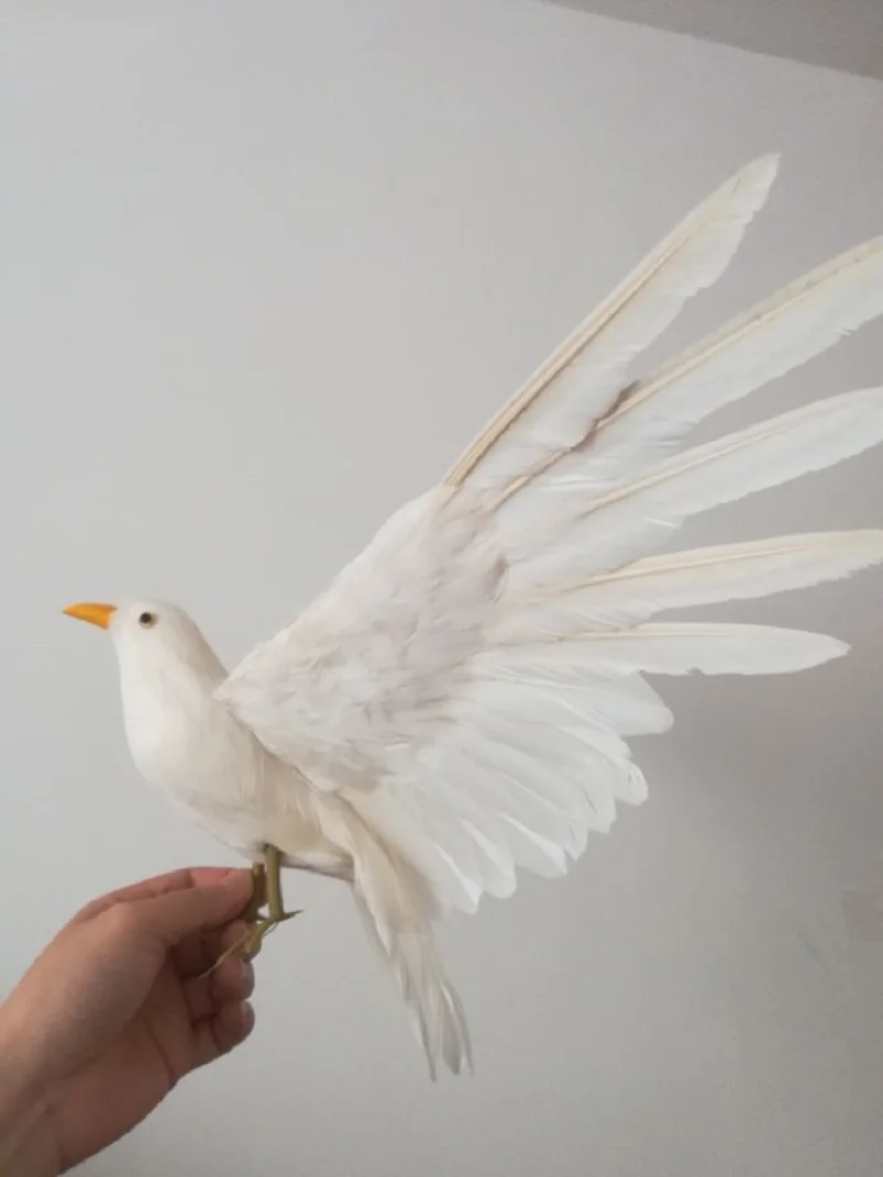 

cute yellow mouth simulation white foam and feather wings dove model gift about 30x50cm a0023