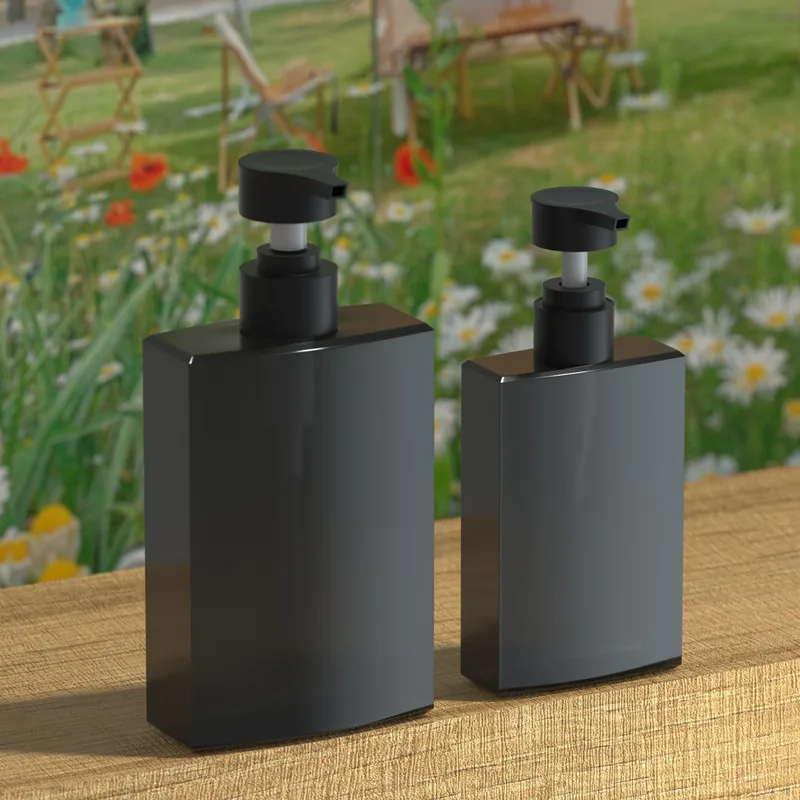 10/25pcs 200/400ml Empty Plastic Lotion Bottle Square Black Bottle Toiletries Container Plastic Pump Bottle Bathroom Supplies