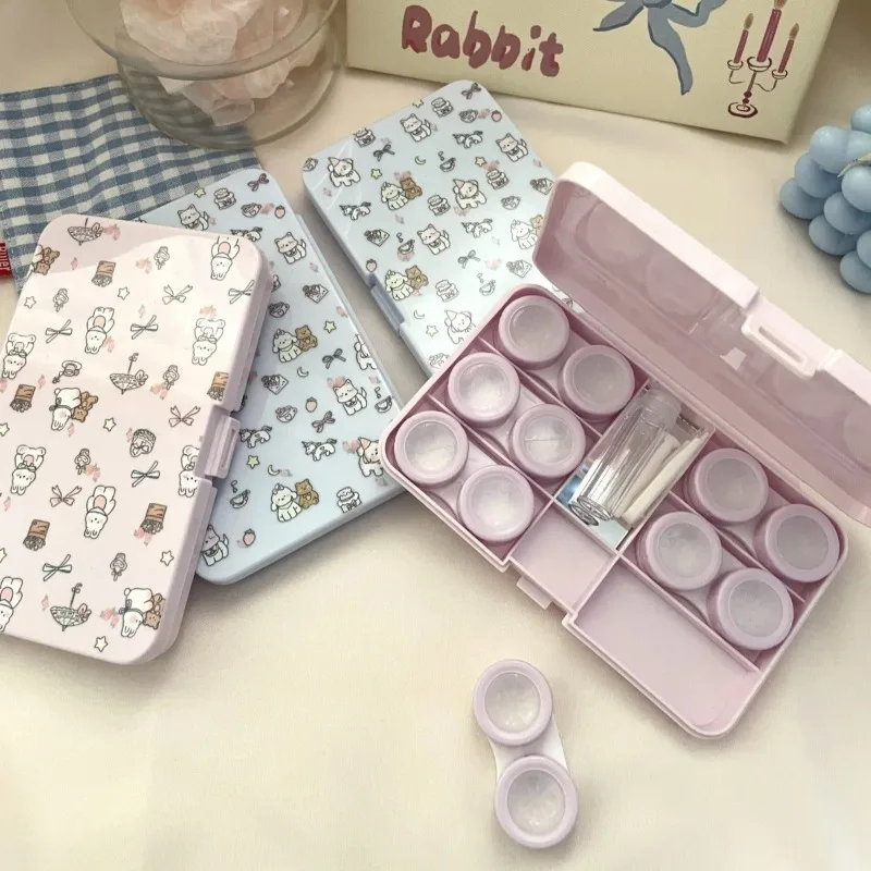 

Portable Travel Companion Care Box Contact Lens Case Six Pairs Set Floral Puppy Print Contact Lens Box with Mirror and Tweezers