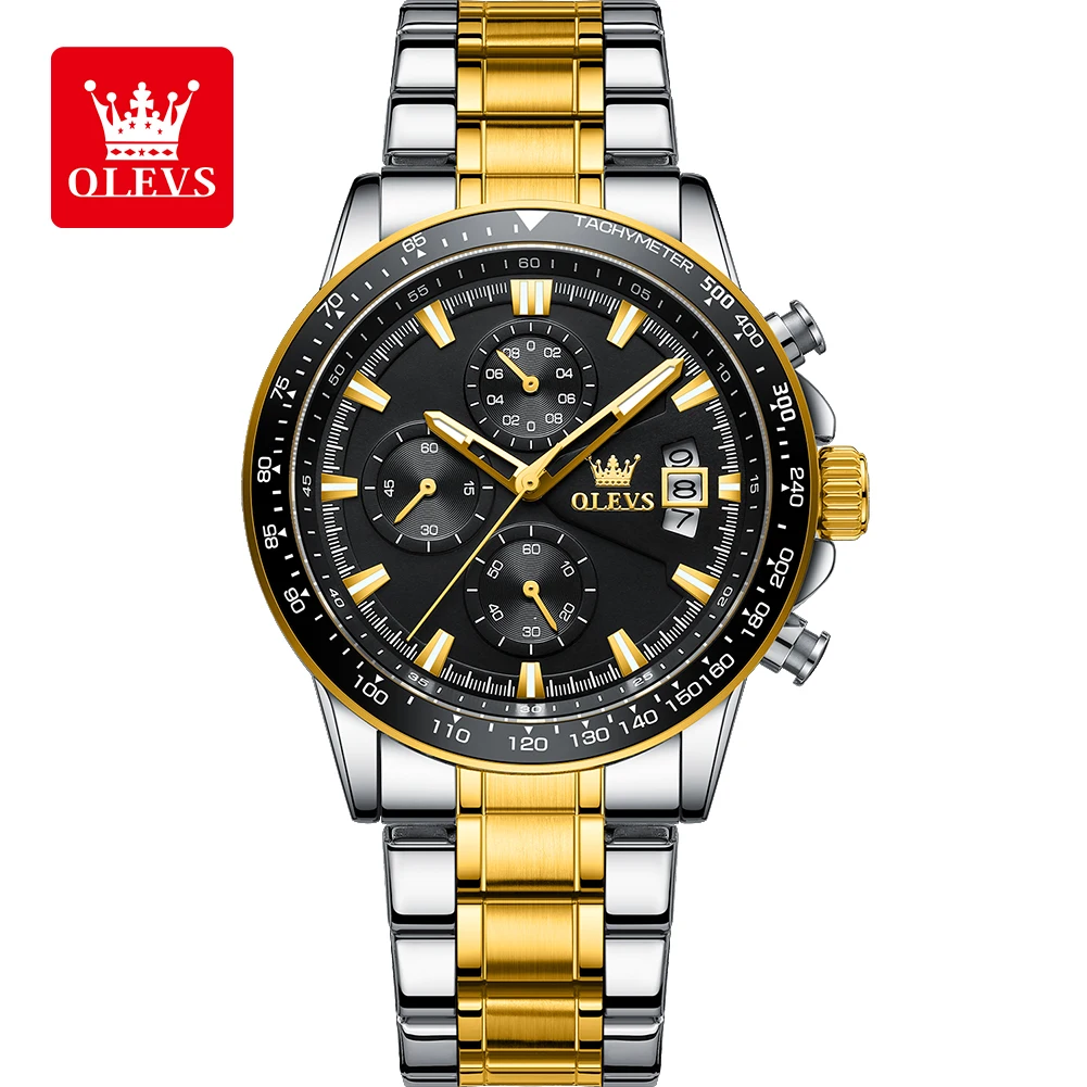 OLEVS Men\'s Quartz Watch Stainless Steel Waterproof Luminous Chronograph Wrist Watch for Men Top Brand Original Luxury Man Watch