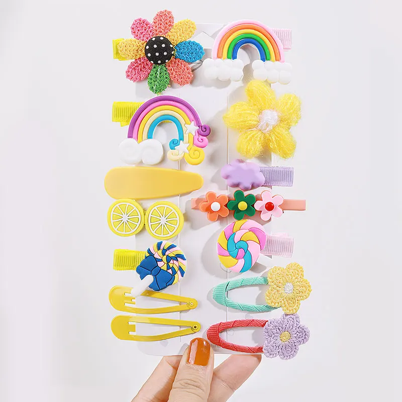 Cute Baby Hair Clips For Girls Children Flower Barrettes Hairpins Metal BB Clip Rainbow Lollipop Kids Kawaii Hair Accessories