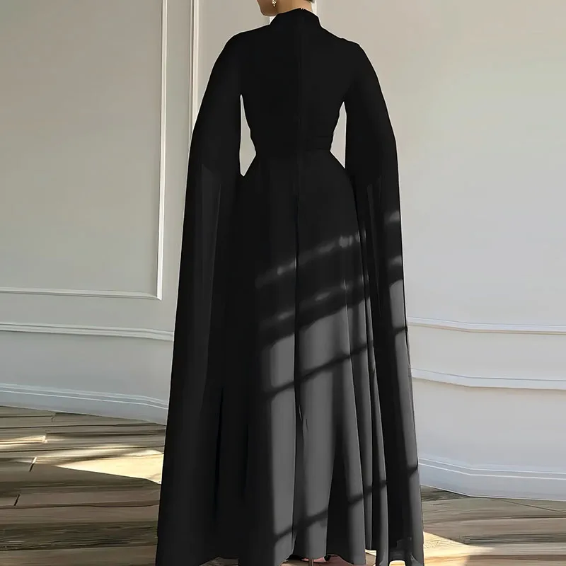 

Autumn Fashion High Neck Long Jumpsuits Sexy Split Long Sleeve Solid Color Party Romper Elegant Commuting Wide Legger Playsuits