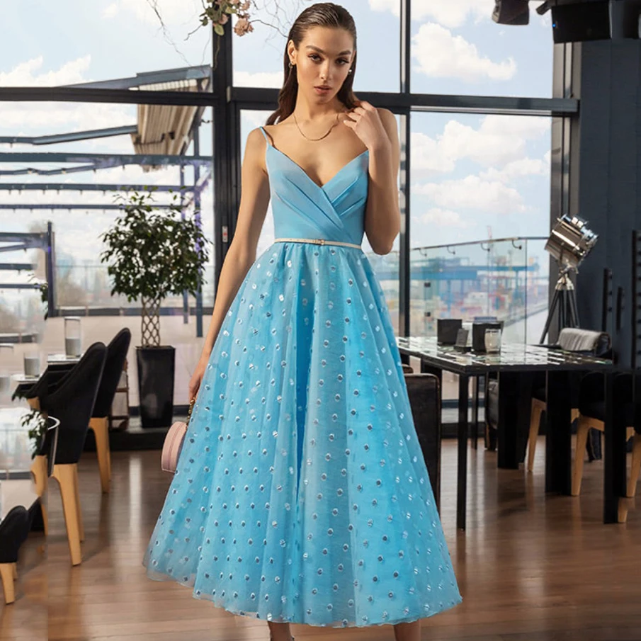 

V-Neck Prom Dresses Ankle Length Women's Dress Summer Gown A-line Organza Dress Women Elegant Dresses For Women Ever Pretty